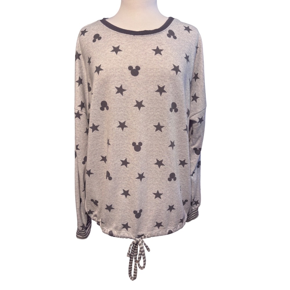 Disney Mickey Mouse Star Sweatshirt Womens XL Gray Excellent Tie Hem 14256058-2R